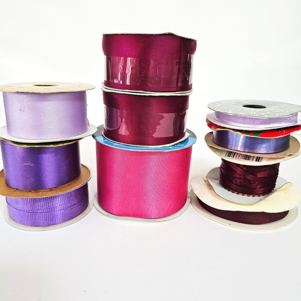 Purple‎ Pink Burgundy Ribbon Lot of 10 Satin Grosgrain 90 yards 1405